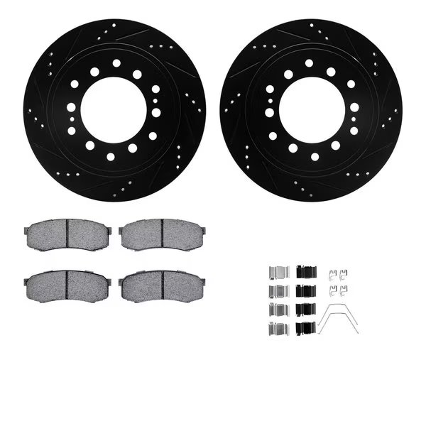 8412-76023, Rotors-Drilled and Slotted-Black w/Ultimate Duty Brake Pads incl. Hardware, Zinc Coated, Dynamic Friction Co, Mfr#: 8412-76023